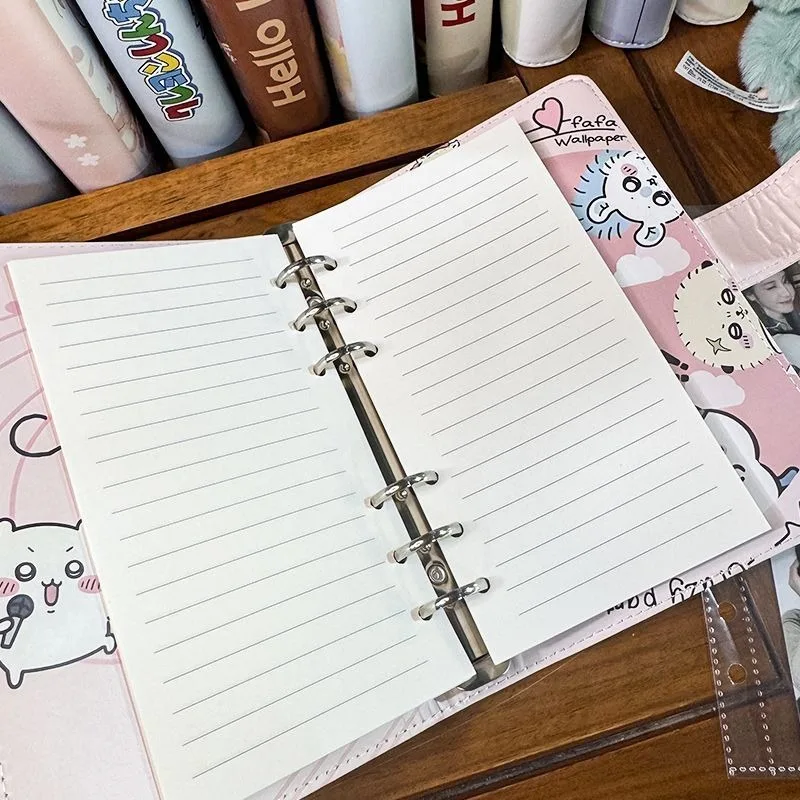 Kawai Chiikawa A6 Loose Leaf Notebook Leather Cover Planner Journal with Inner Pages for Students School College Office Study