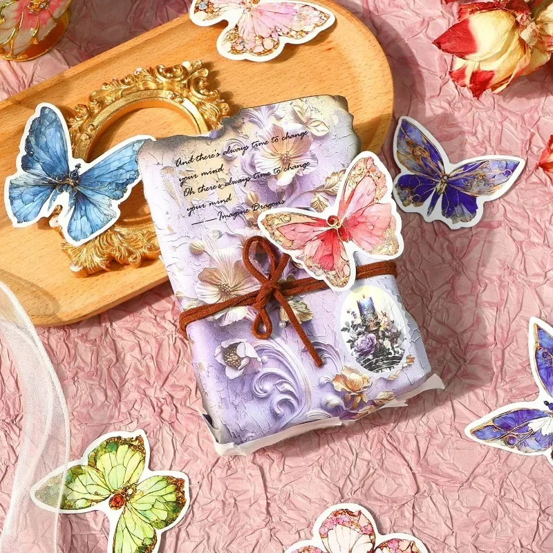 20Sheets Rococo Flower Sticker Retro Gorgeous Material Paper Butterfly Handbook Collage Notebook Writing Scrapbook Cut 178*113mm