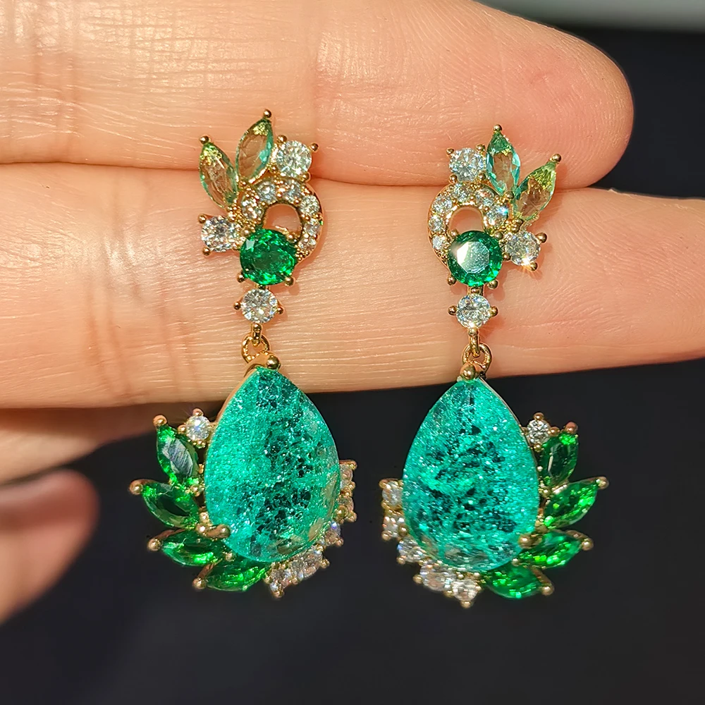 

Women Earrings Green Blue Water Drop Dangling Earrings Dinner Party Wedding Sweet Jewelry