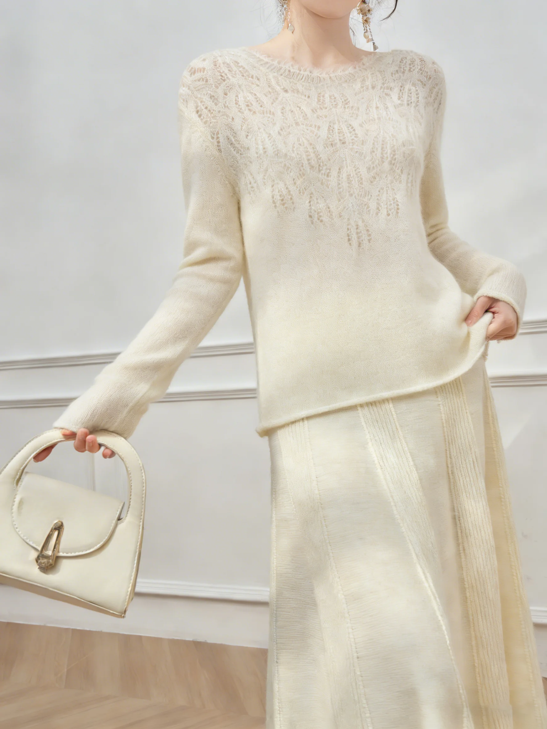 

Женский комплект Ele round Ne: красивый весенний наряд, юбка с высокой талией и вязаный топ, удобный, повседневный, модный.