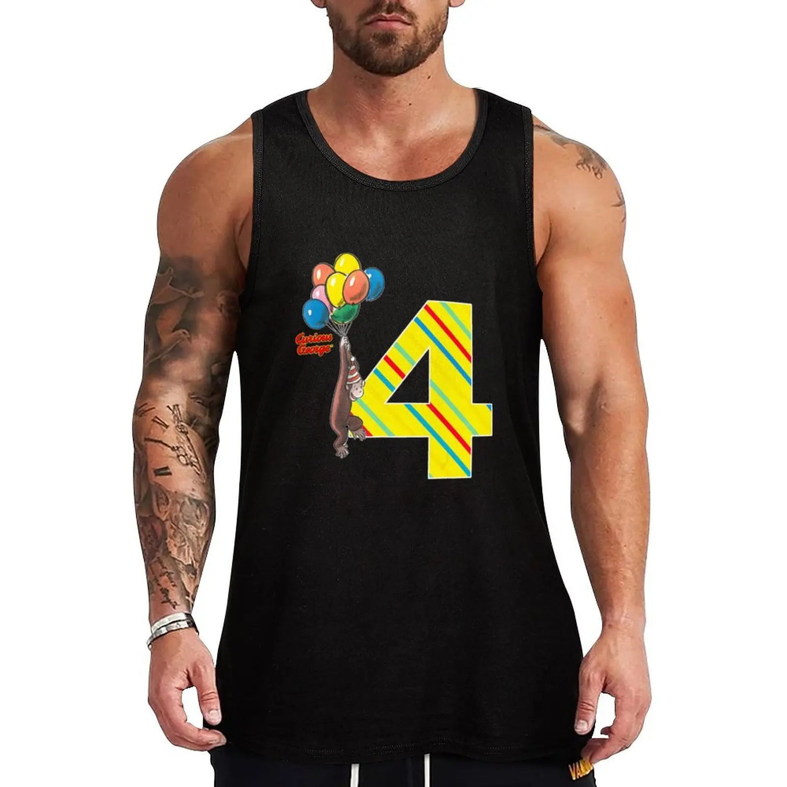 

Curious George Vintage 4th Birthday Balloons Tank Top Cooling Tank Top Breathable Lightweight Summer Wear