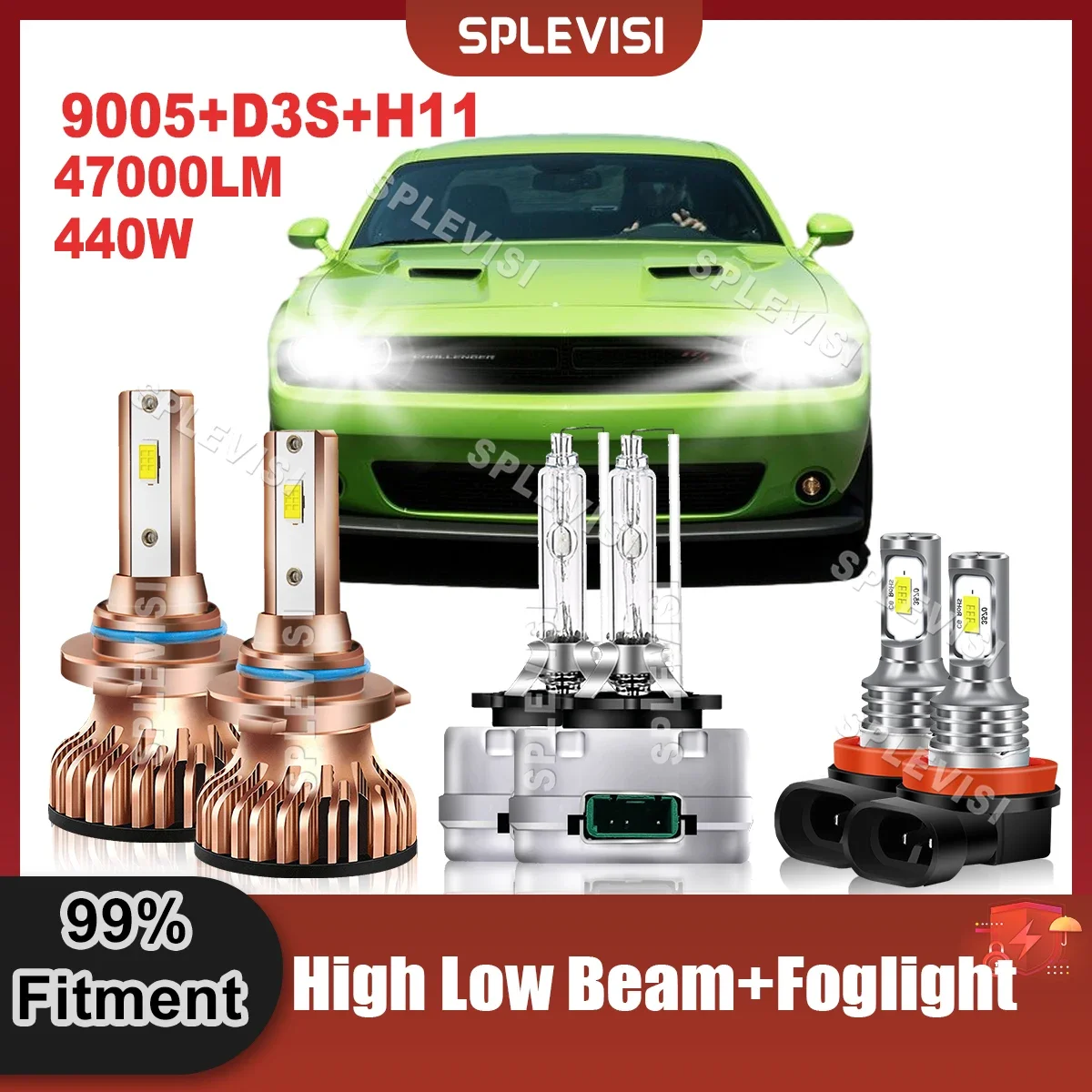 

Plug And Play 2/4/6PCS LED Headlight For Dodge Challenger 2015 2016 2017 2018 2019 2020 High Xenon Low Beam Foglamp 9005+D3S+H11