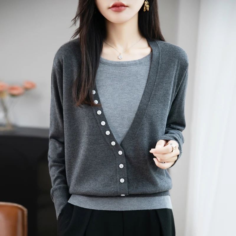 

Осень-зима 2022, женский кашемировый свитер, искусственный свитер из двух частей, сращенный пуловер, свитер, женский пуловер, свитер