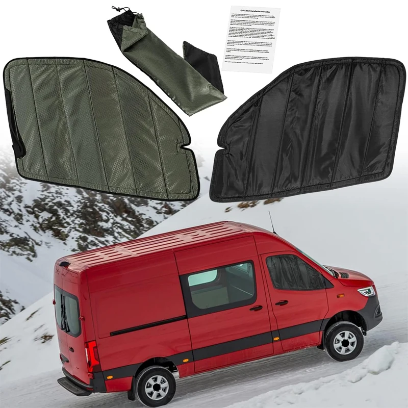 One Pair Insulated Blackout Front Door Covers Driver and Passenger Side Windows Covers for Mercedes-Benz Sprinter Van 2019+