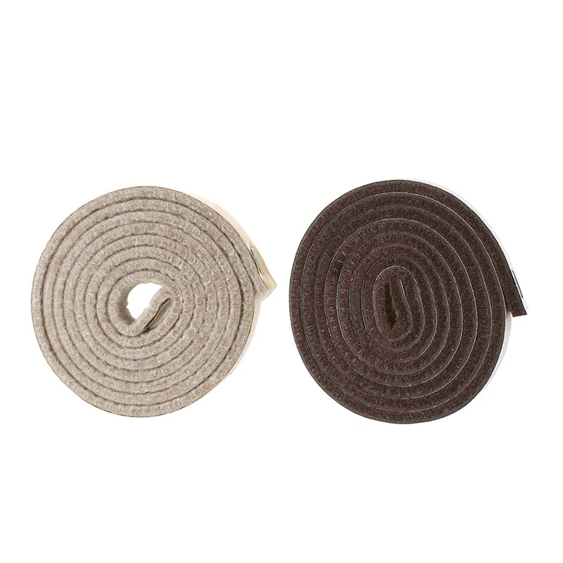 2Pcs Self-Stick Heavy Duty Felt Strip Roll For Hard Surfaces (1/2 Inch X 60 Inch), Creamy-White & Brown