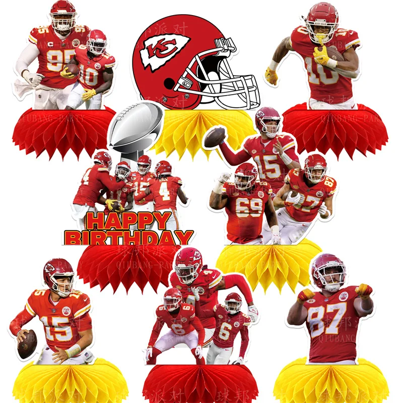 

New 7 Pieces Kansas City Chiefs Birthday Party Decorations Kids Party Supplies Cupcake Decoration Background Centerpieces