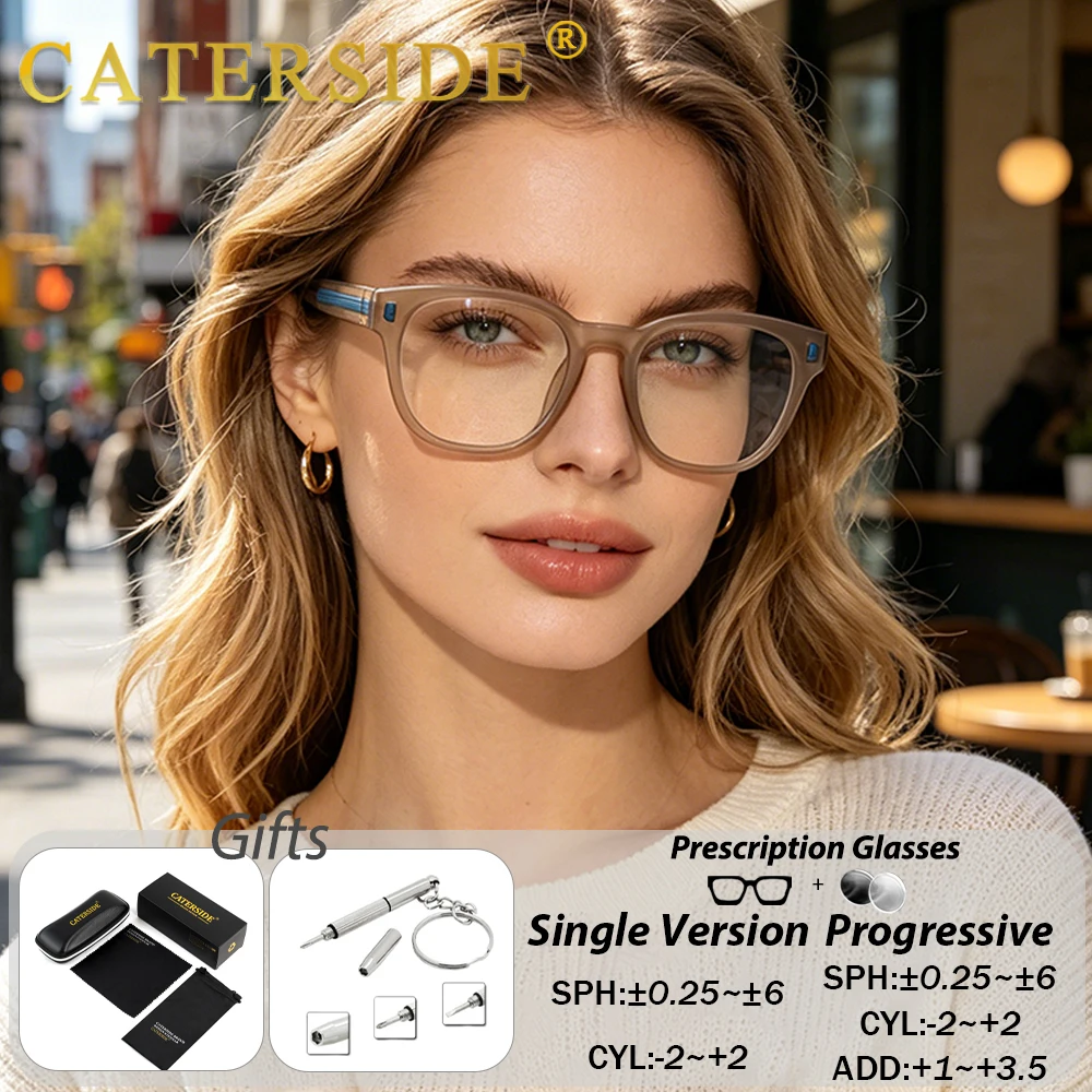 

CATERSIDE Women's Prescription Glasses Matte Brown Round Frame Spring Hinge Eyeglasses for Men's Prescription Lenses Daily Wear