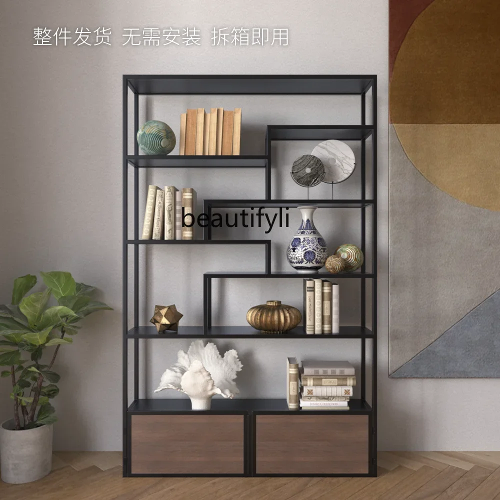 FG11Wrought iron floor bookcase Multifunctional living room storage cabinet Partition Nordic study shelf