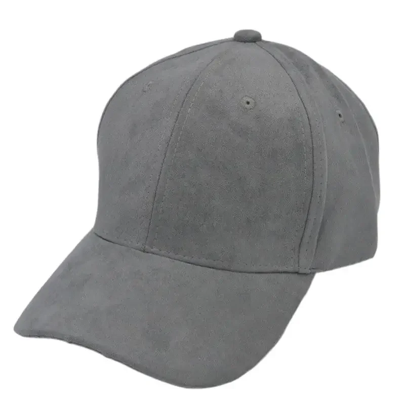 Faux Suede Curved Brim Baseball Cap Plain Dad Hat Men Women Gray Blue Beige Pink