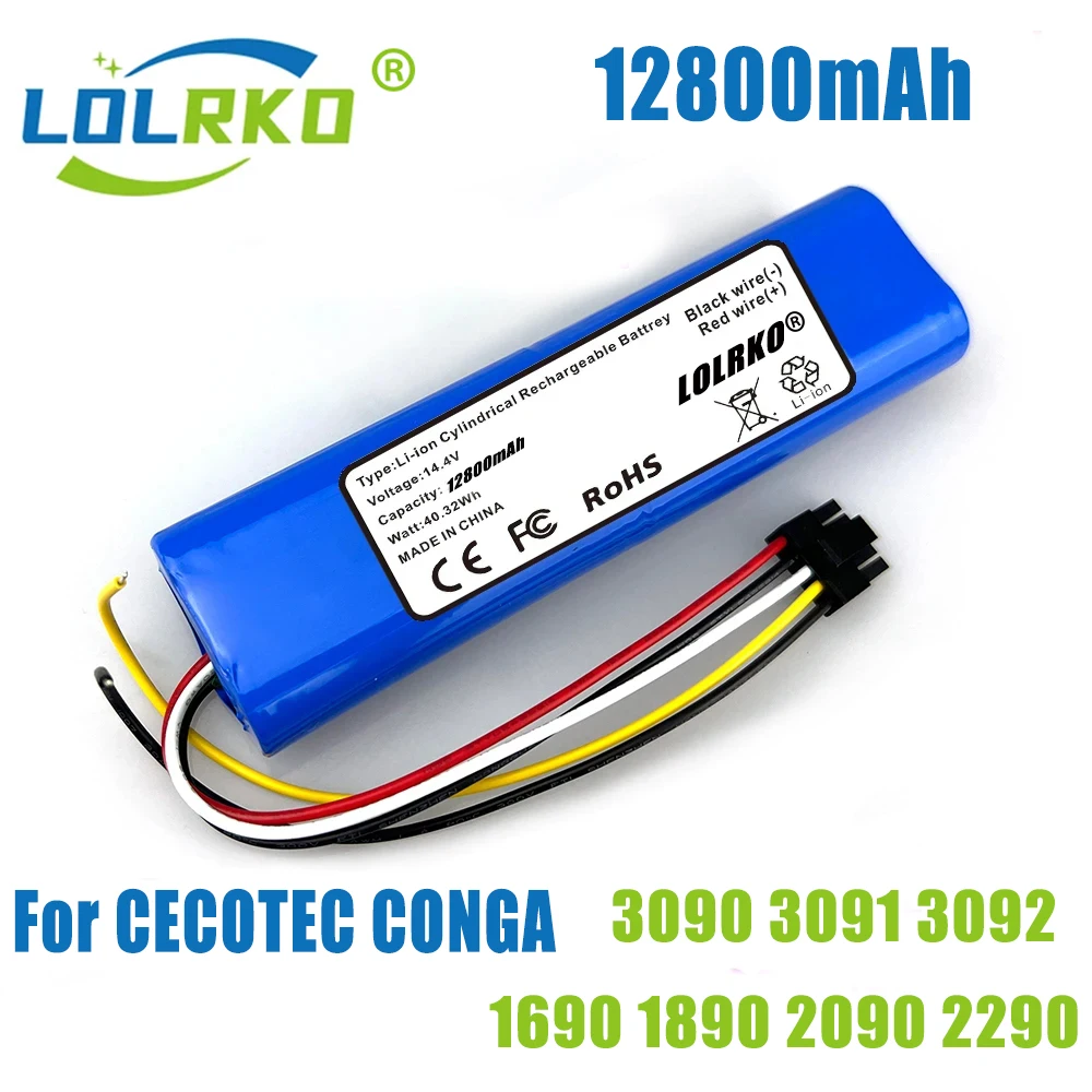 14.4V 12800mAh Battery Pack 100% New for For CECOTEC CONGA 3090 3091 3092 1690 1890 2090 2290 Robot Vacuum Cleaner Accessories