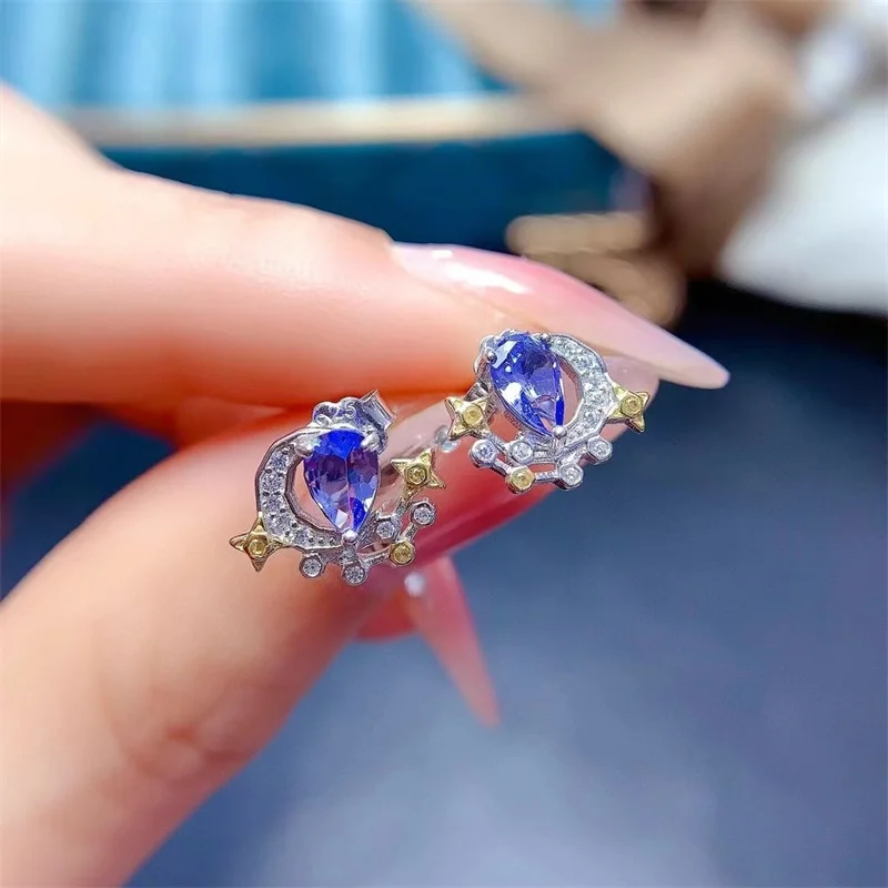 

925 Silver Natural Tanzanite Women Stud Earrings Gemstone with Certificate