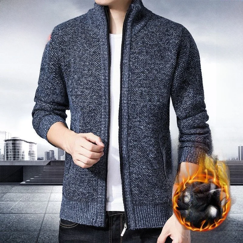 

Eordos зимний вязаный кардиган Thiened Fce, мужской теплый воротник-стойка, большой размер, повседневный длинный свитер на молнии, пальто