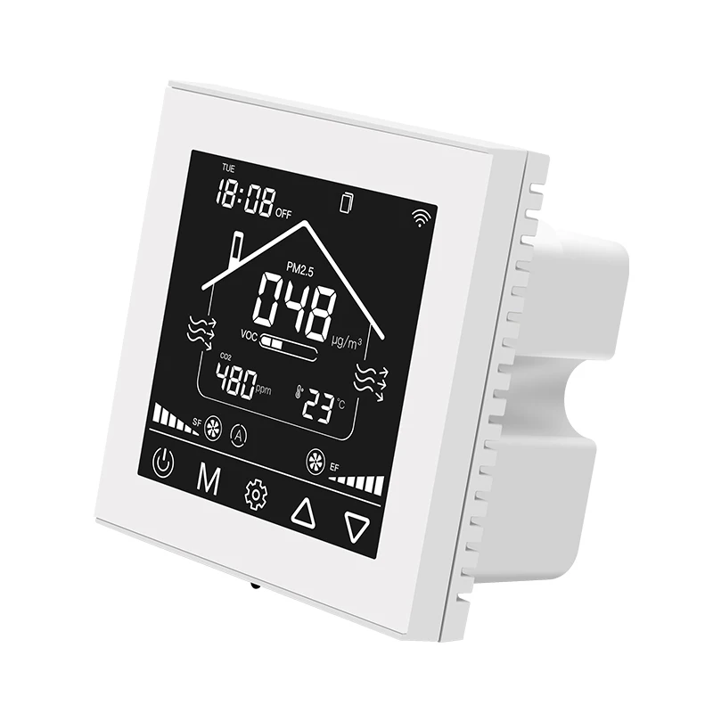 مورد تصنيع وحدة التحكم في الهواء النقي مع وحدة تحكم ذكية لنظام التهوية Temp Humid CO2 PM2.5 VOC WIFI RS485
