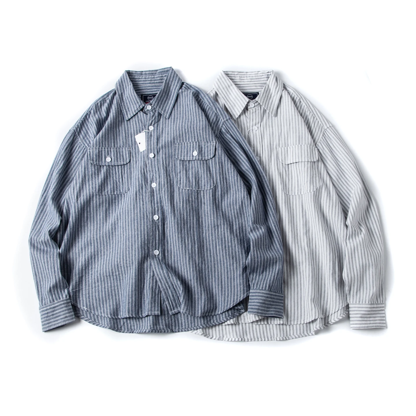 

Рубашка в полоску большого размера из 100% хлопка с двойными карманами, рабочая одежда унисекс, винтажный повседневный топ с длинными рукавами в стиле Ins, осень-весна