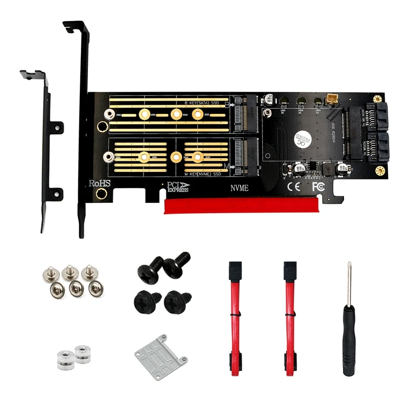 3 In 1 Msata And M.2 NVME SATA SSD To PCI-E 4X And SATA3 Adapter For 2280/2260/2242/2230 SSD