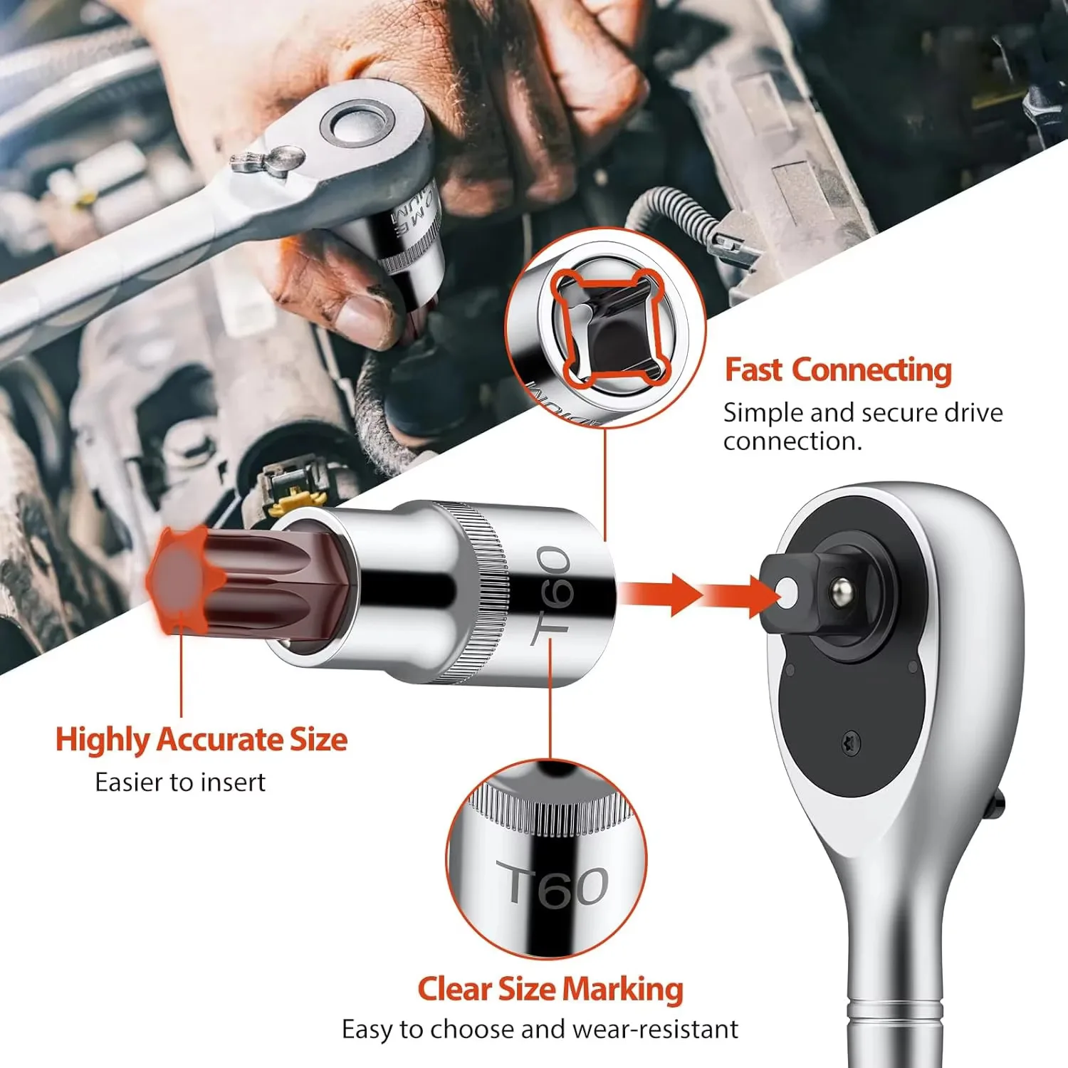 15PCS TX Star Bit Socket Set multifunzione durevole S2 acciaio T10-T60 1/4 3/8 1/2 pollici con custodia per riparazione camion auto