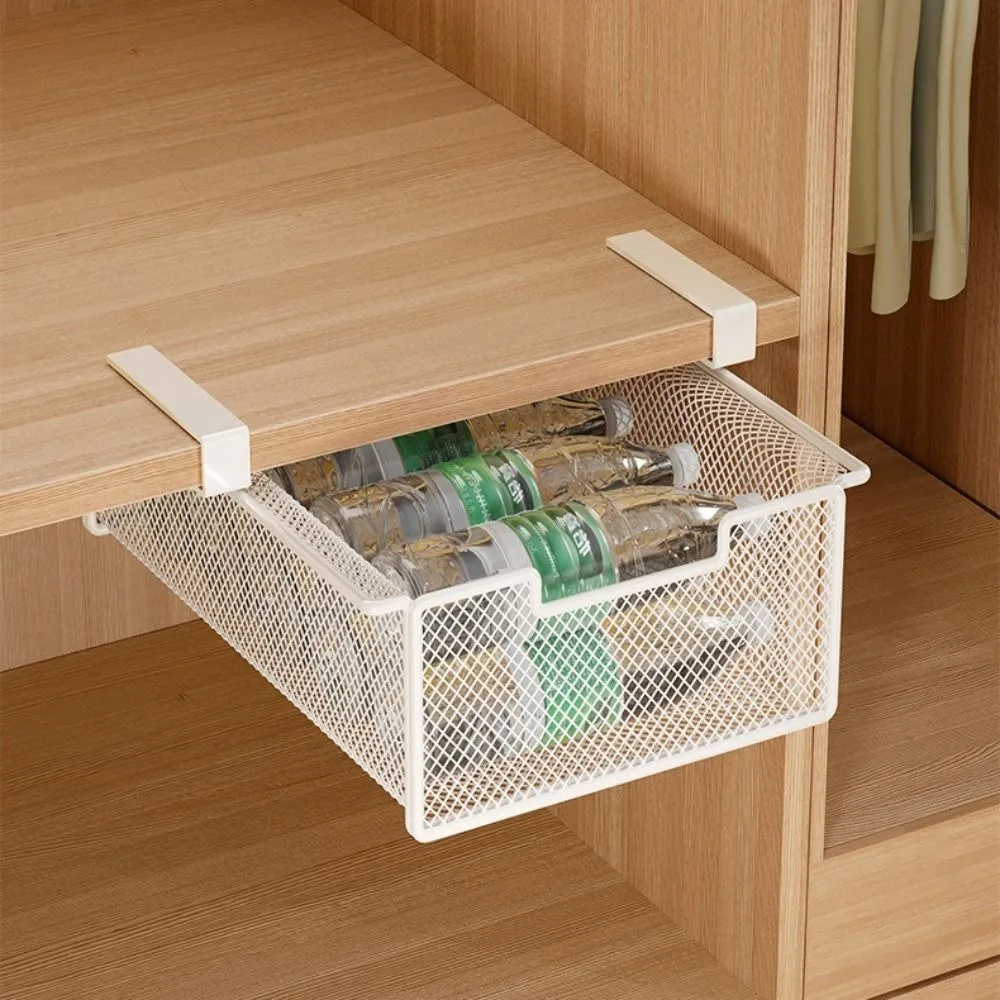 Large Capacity Underwear Storage Basket Under Shelf Under Cabinet Wardrobe Organizer Basket Design Pure Color