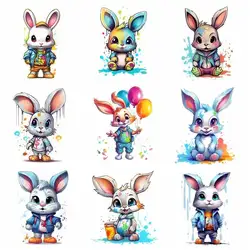 かわいい小さなウサギの形をした透明なステッカー,DIY,洗える熱プレス,子供服の装飾パッチ,15cm