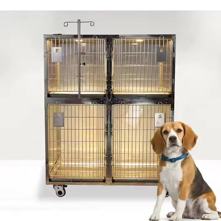 

Factory Price PJZS-04 Veterinary Cage For Animal Grooming LED Lights Dog Cat Display Cage Tray Pallet Box For Clinic Use