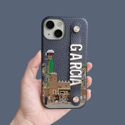 Personalized Customized Metal Name Letter Leather Case For Iphone 15 pro max 14 13 Pro Max 12 16 11 kafr letters Luxury Covers