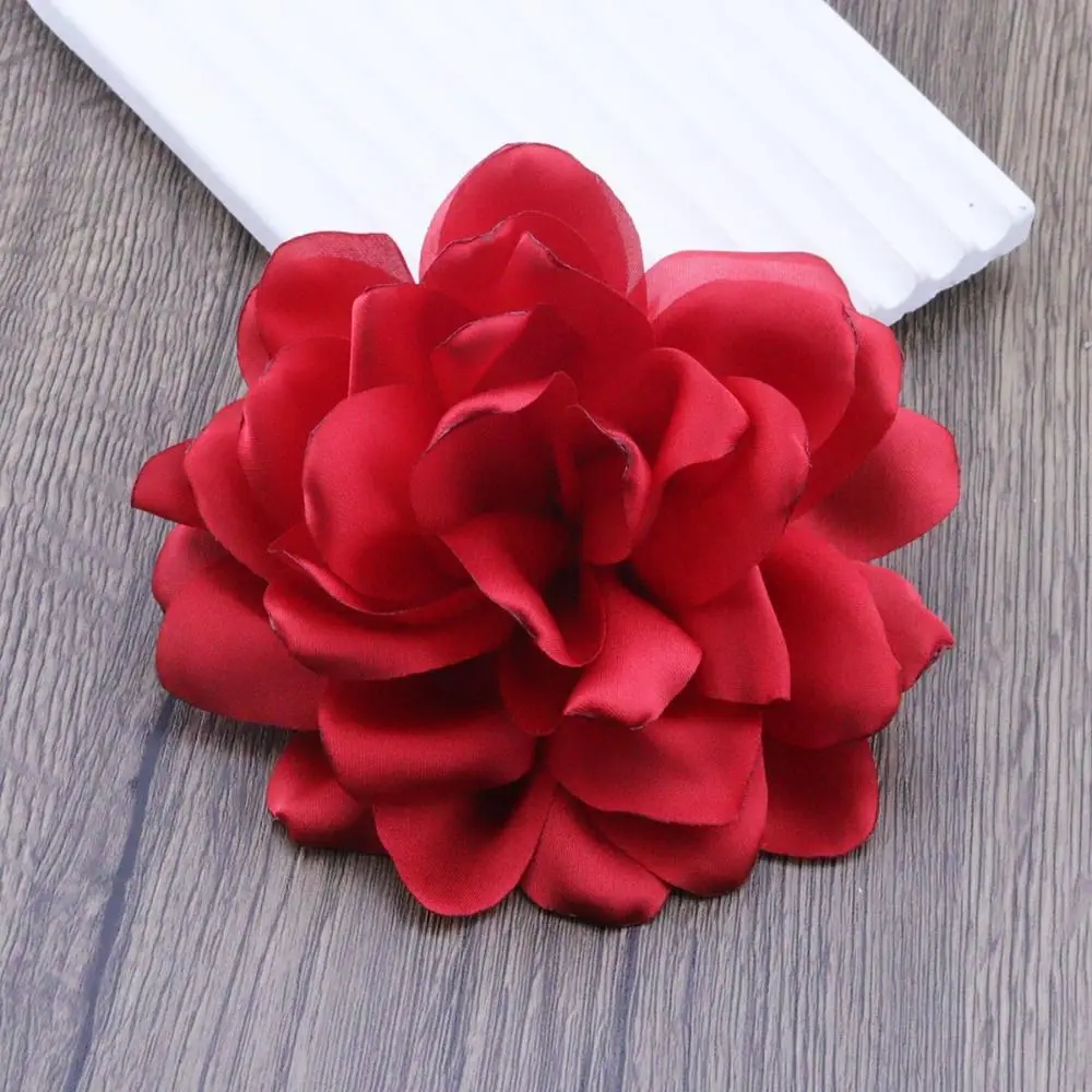 New 12cm Satin Camellia Flower Brooch French Multi-layered Floral Corsage Fashion Women Hair Clips All-match Dress Accessory