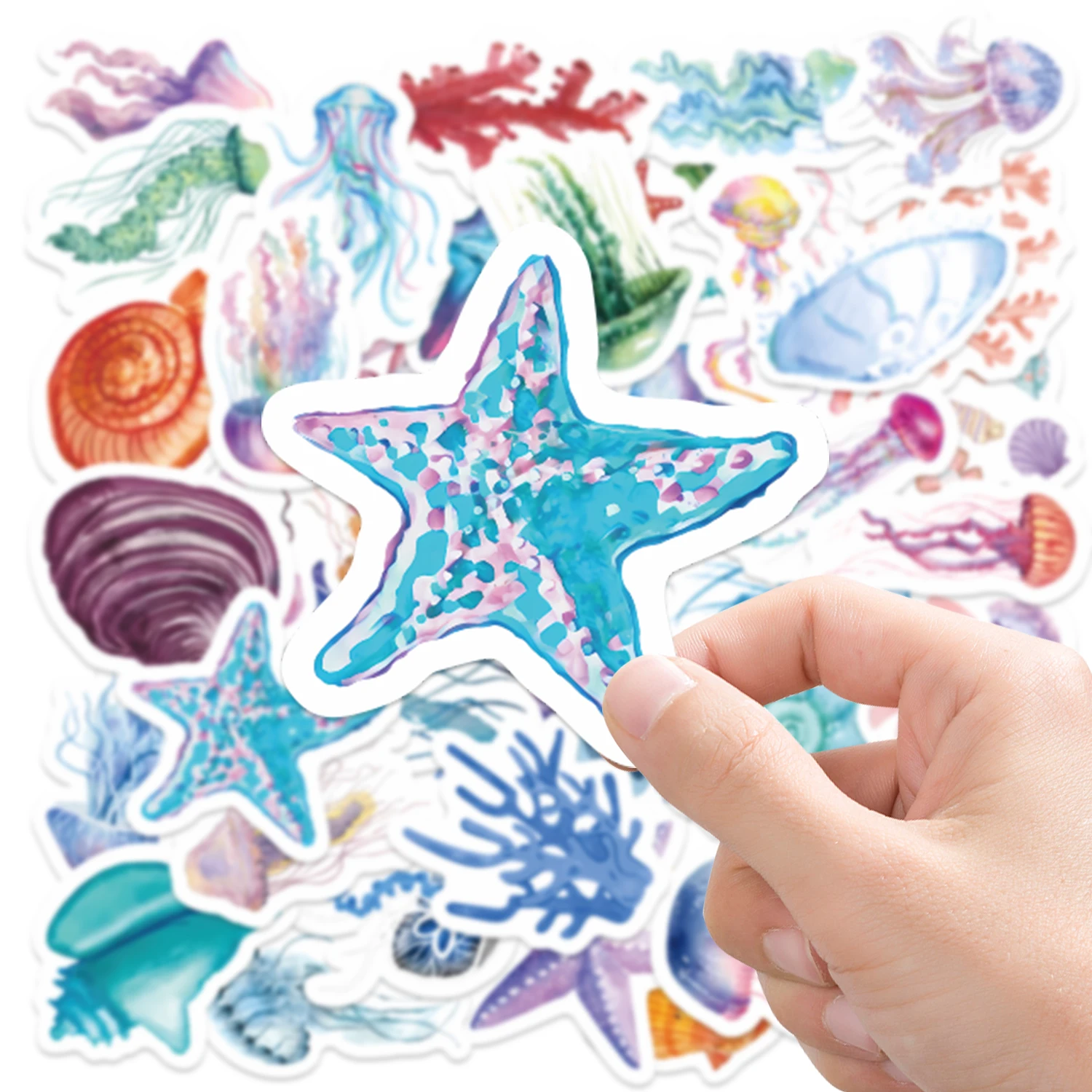 52pcs Whimsical Ocean Life Stickers | Watercolor Jellyfish Starfish Decals for Laptop, Journal & Water Bottle, Ocean Enthusiasts