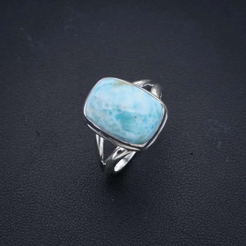 StarGems Natural Larimar  Handmade 925 Sterling Silver Ring 7 F0804