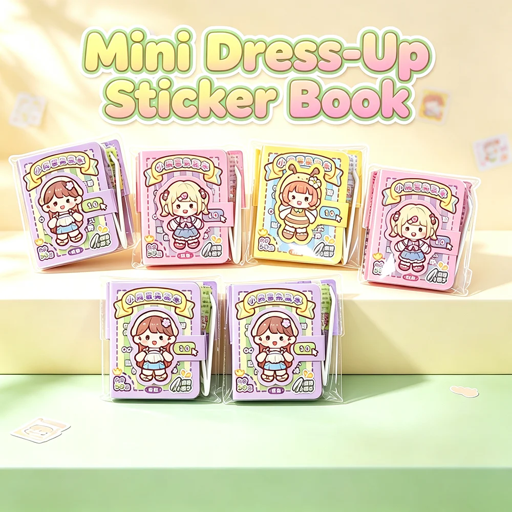 Mini Cartoon Small Mochi Dress Up Bean Book Pre-Cut Stickers DIY Quiet Book Cute Character Changing Game Book Handmade Toy Gift
