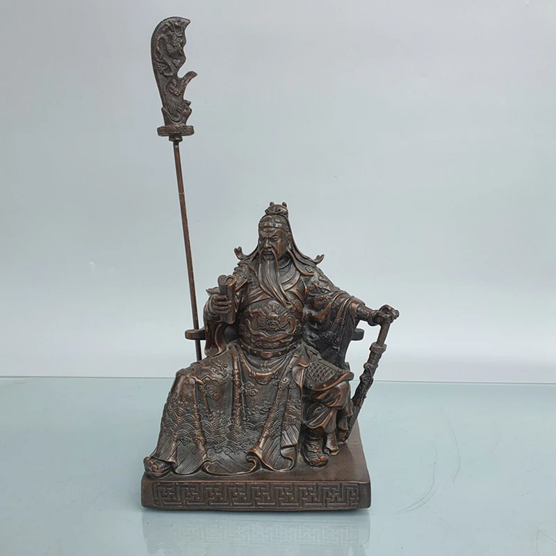 bronze Statue of Guan Gong, The Incarnation of Chinese Justice Stick Knife Stroke Sword On Dragon Chair