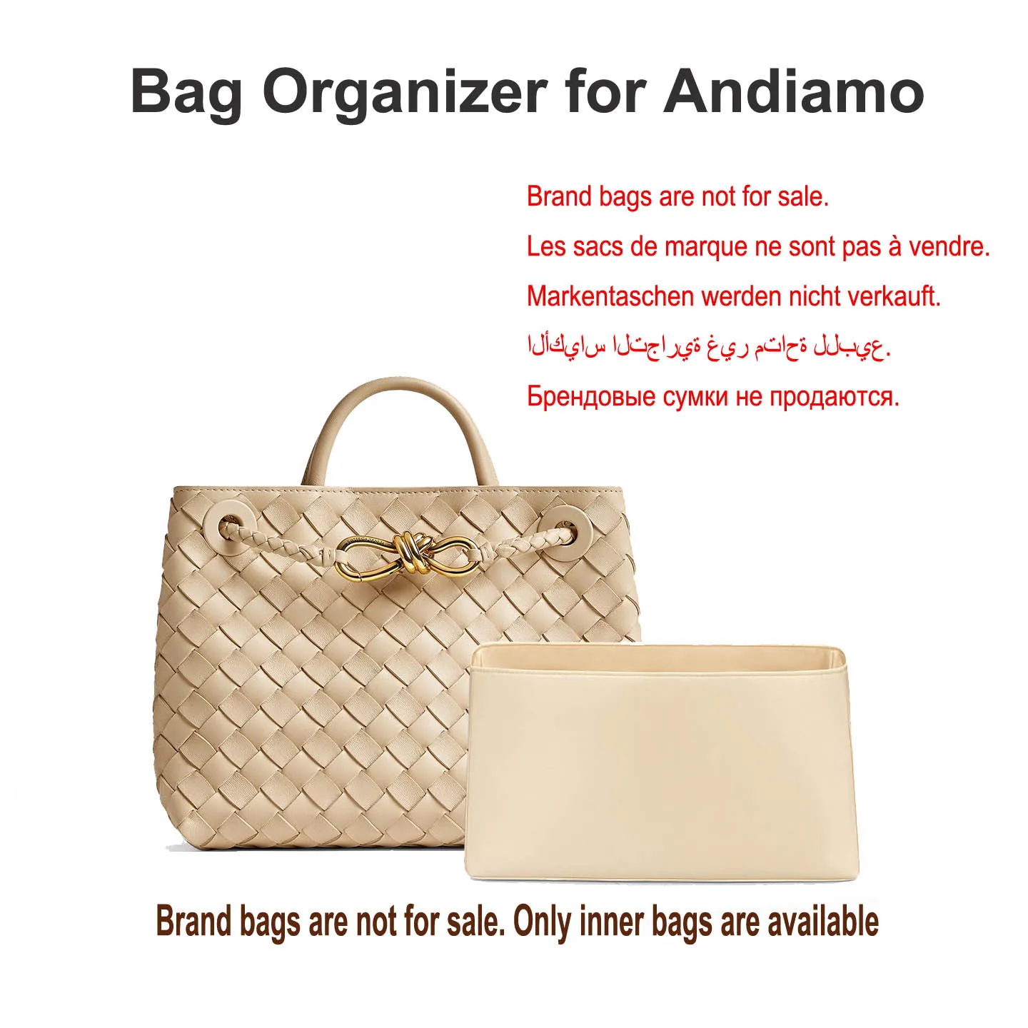 Satin Bag Organizer Insert For BV Andiamo,Soft Lightweight Handbag Liner Shaper Multi-Pockets, Smooth Anti‑scratch Purse Protect