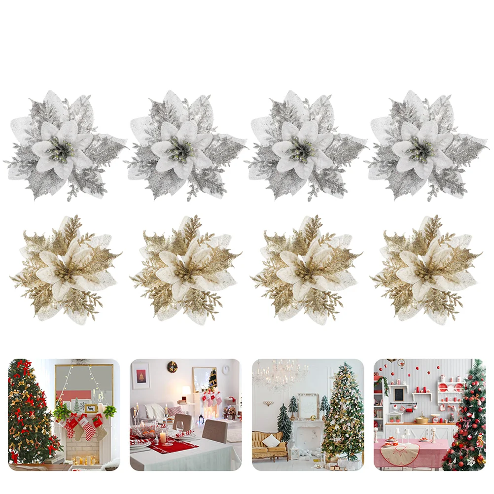 

24 Pcs Christmas Flower Decoration Rose Gold Decorations Simulation Tree Xmas Ornament Silk Cloth Delicate Party Supplies