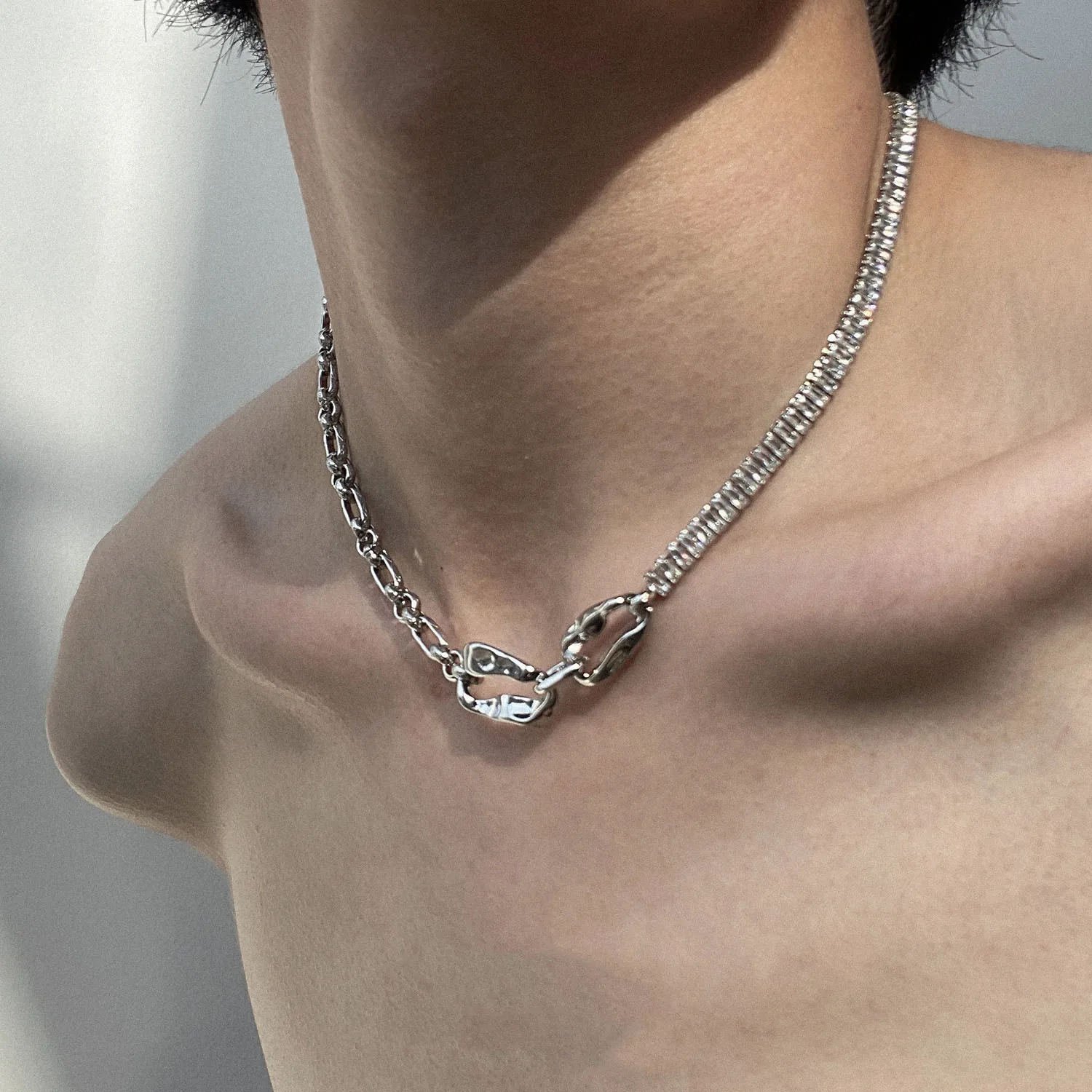 AAA Zircon Chunky Chain Link Necklaces Women Jewelry Punk Hiphop Designer Runway Rare Simply Gown Boho Top Japan Korean