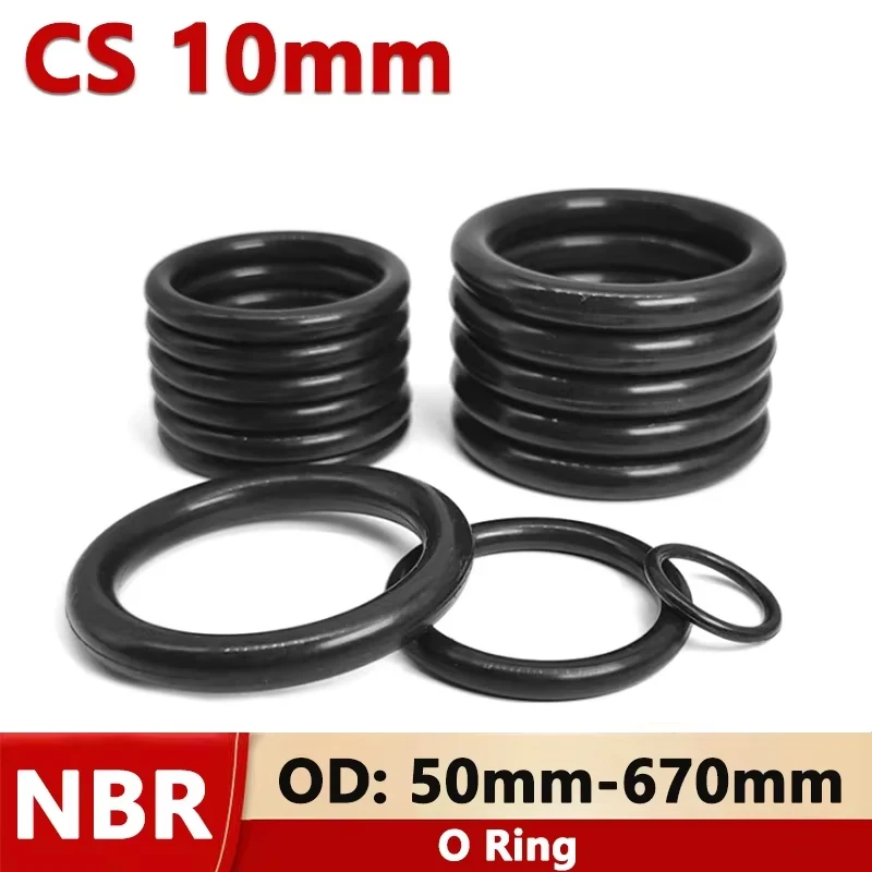 

CS 10mm O-Ring NBR O Ring Sealing Gasket OD 50mm-670mm Black Nitrile Rubber Spacer Oil Resistance Washer Round Shape