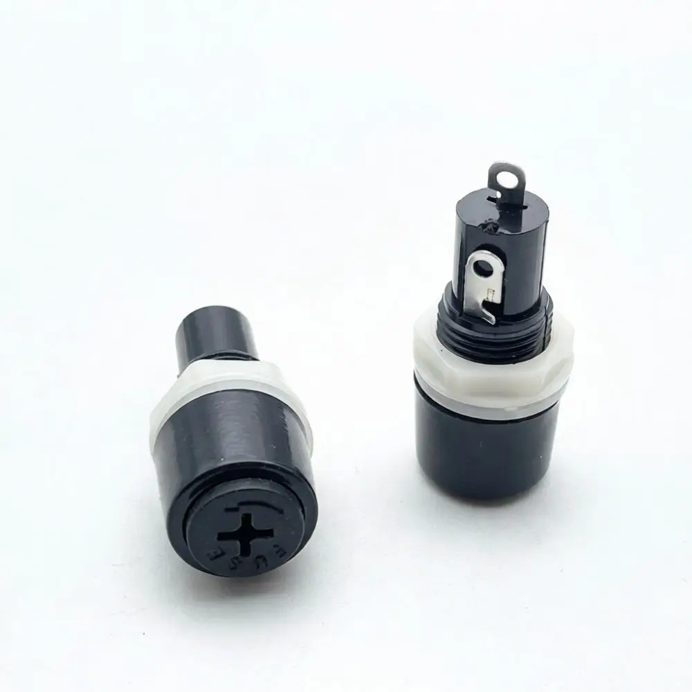 Screw Type Panel Fuse Holder For 5x20mm 6x30mm Tube Fuses Black Base 12mm Mounting Hole Circuit Repair Replacement Component