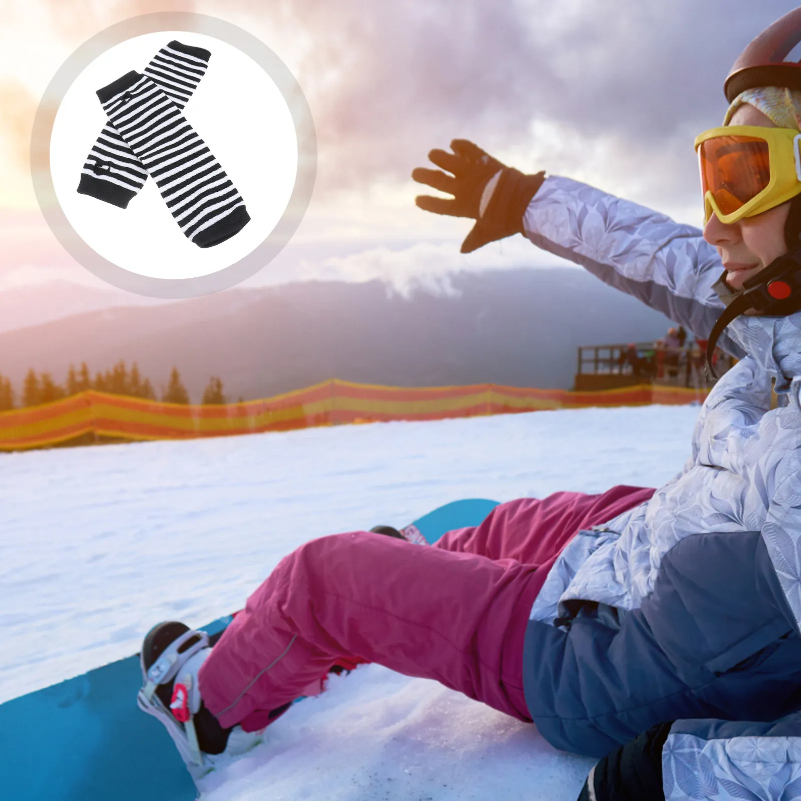 Pair of Black White Fingerless Arm Warmers Long Stretchable Cozy Gloves Winter Warmer Driving Texting Outdoor Use