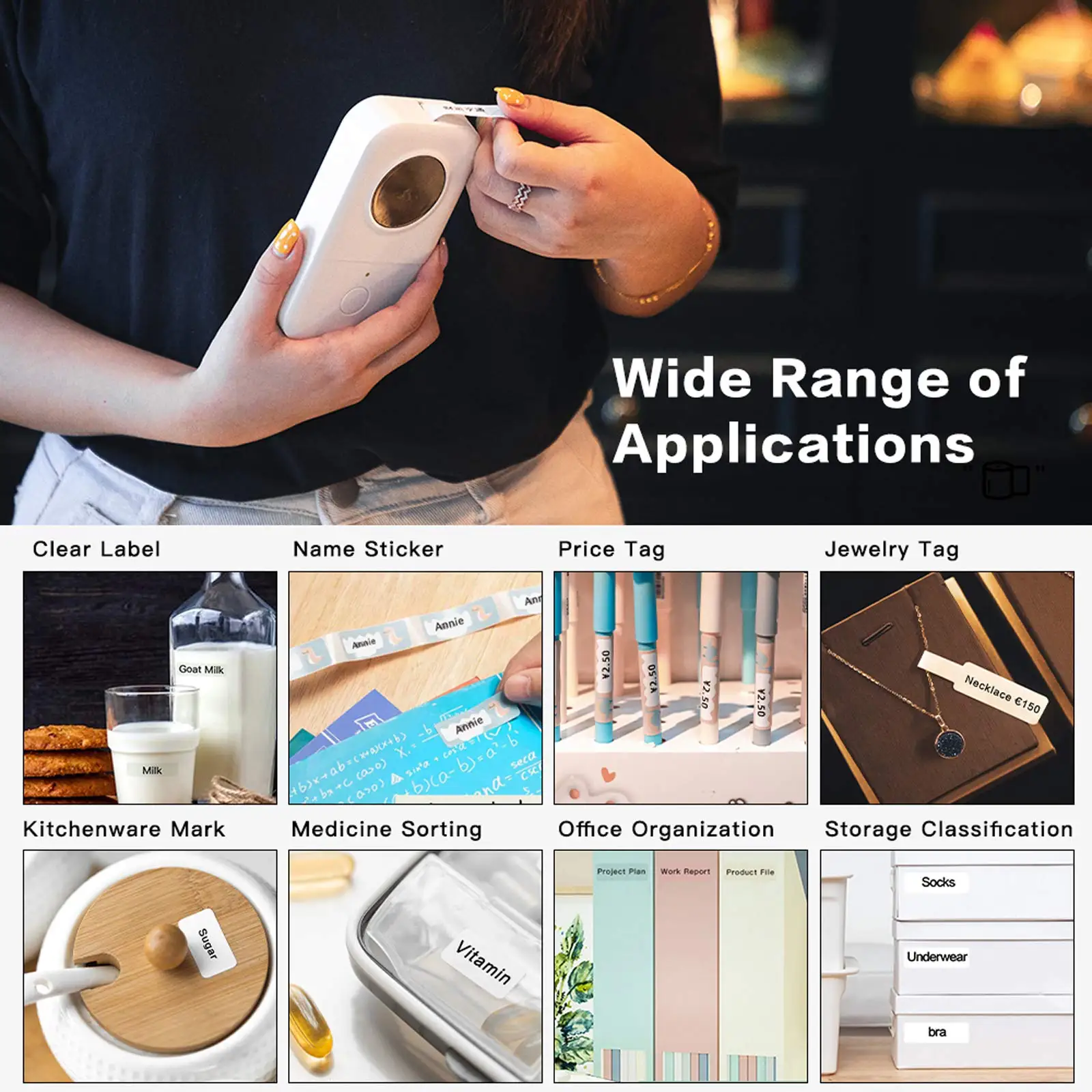 D30 Multi-Size Thermal Labels Waterproof Adhesive Stickers for Kitchen Storage Office Organization, Cable Management For D30 Q30