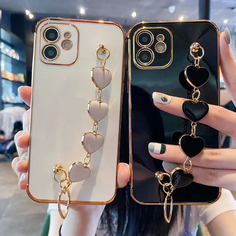 Heart Chain Wristband Rope Phone Case For Infinix Note 30 VIP 12 Pro 4G 5G Hot 8 9 10 Lite 10 20 30 11 12 Play 12i 20i 30i Cover