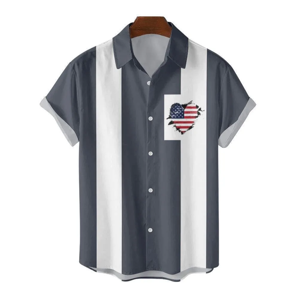 Summer Short Sleeved Shirt Casual Button Up Collar Top Loose Digital Printed Shirt Trendy Cardigan T-shirt Travel