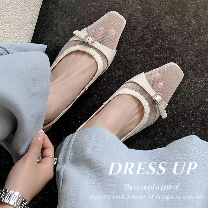 2026 new summer women sandals natural leather plus size 22-24.5cm sheepskin+mesh+pigskin square toe back-buckle women shoes