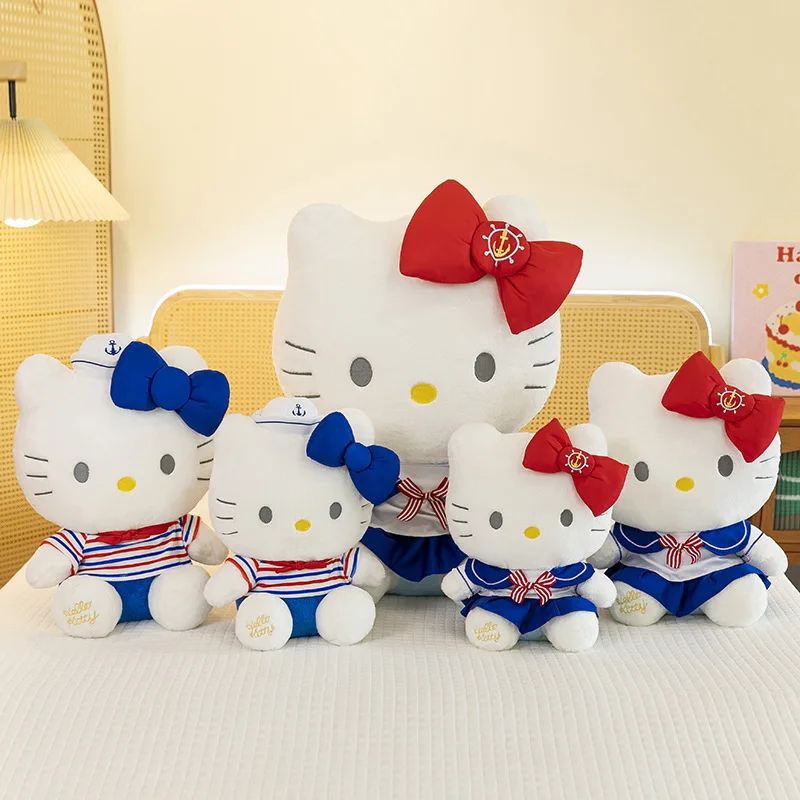 65cm Sanrio Kawaii Hello Kitty Plush Toy Big Size Stuffed Doll for Kids Birthday Xmas Gift Cute Navy Series KT Doll Gift Girls