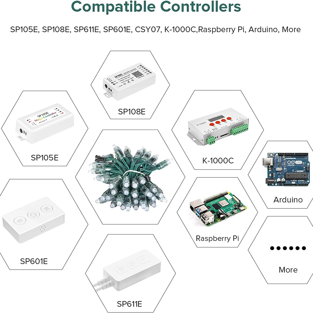 50pcs/100pcs 12mm WS2811 led module DC 5V/12V Black/Green/RWB Wire RGB Digital IP30/IP68 waterproof, Addressable