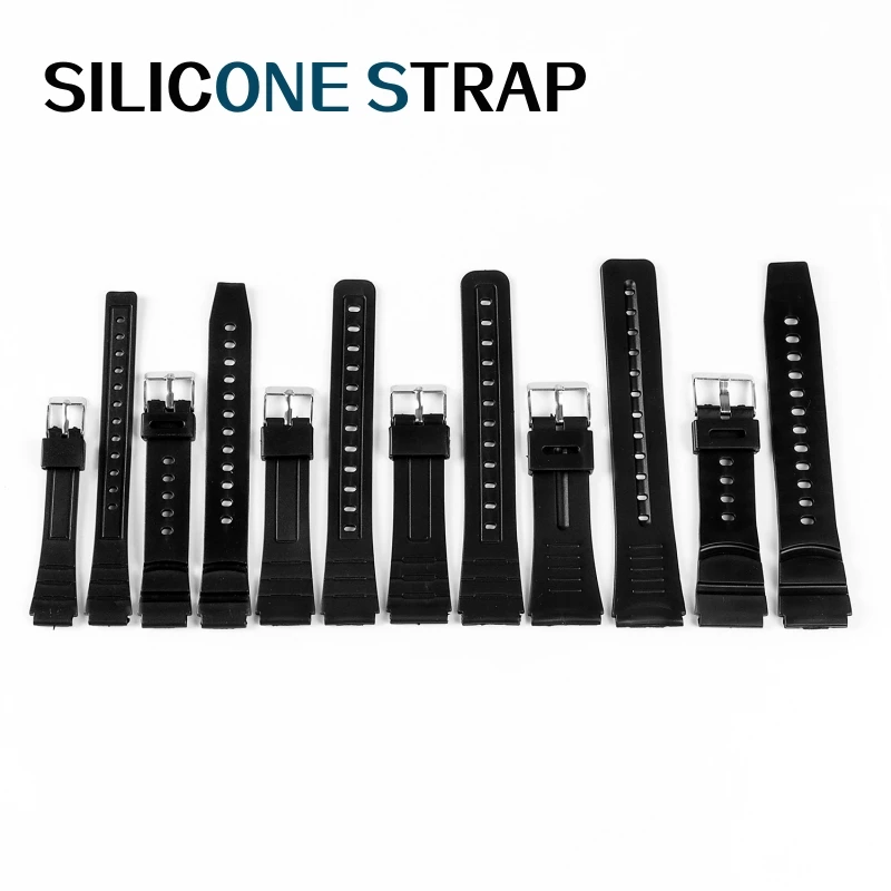 Silicone Watch Strap 12mm 14mm 16mm 18mm 20mm 22mm For Men And Women Students Electronic Watch Black Sports Rubber Watchband