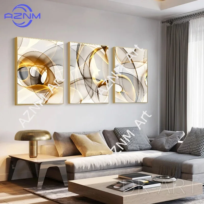 1PC/3PCS Gold line abstract art canvas painting Scandinavian