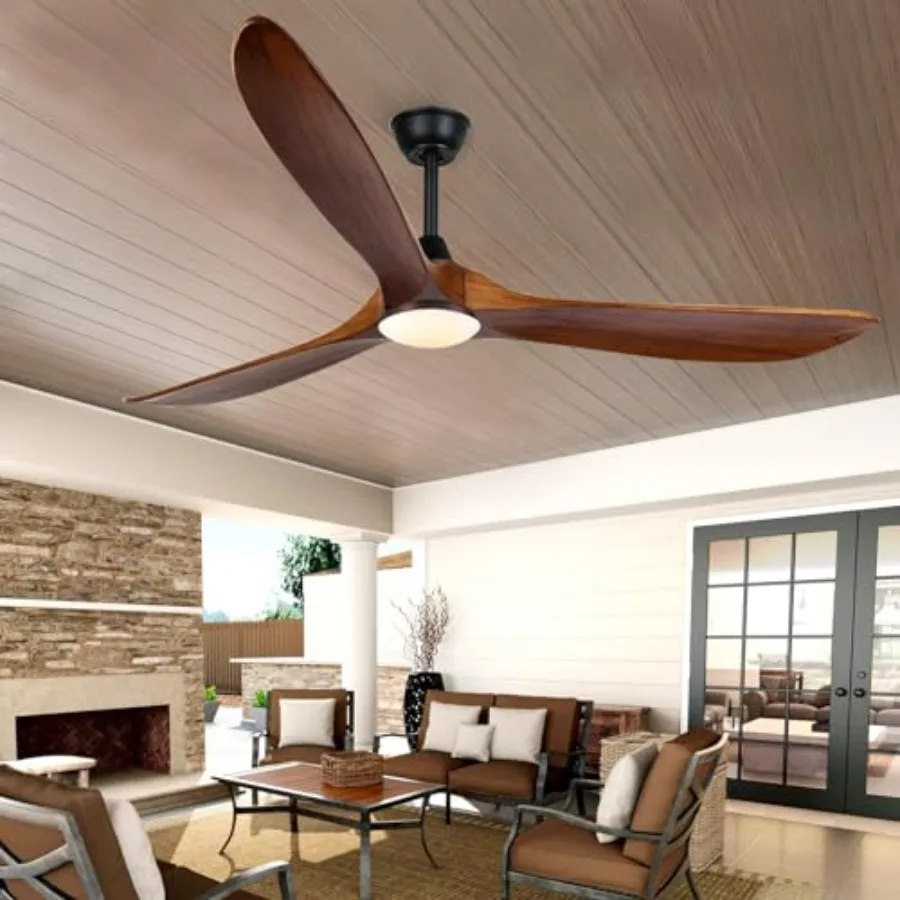 

Large Ceiling Fan with Lights, Outdoor Ceilg Fan for Patio Damp Rated, 3 Blades Propeller Wood Ceilg fans with light, Reversibl