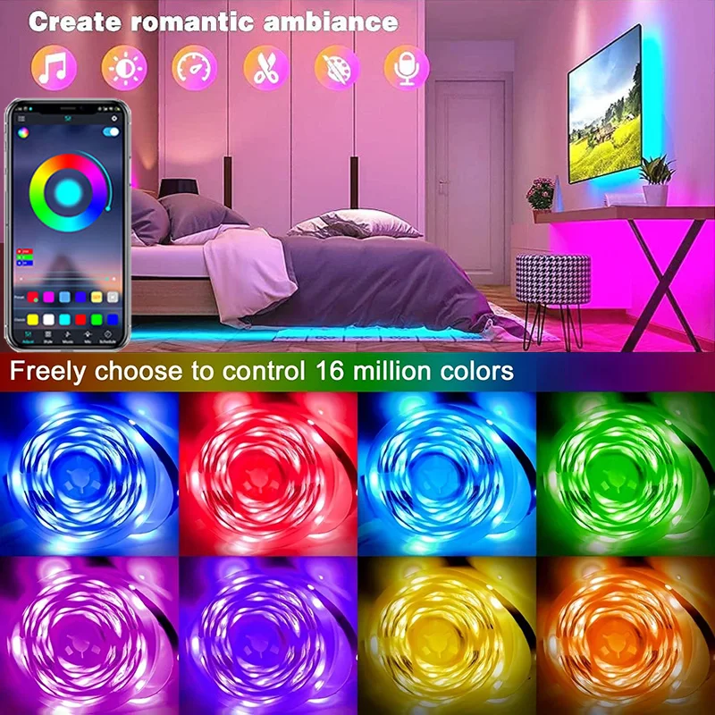 Imagem -02 - Bluetooth Led Strip Lights com Controle App Mudança de Cor Rgb Usb 5v Fita de Lâmpada para tv Luz de Fundo Decoração