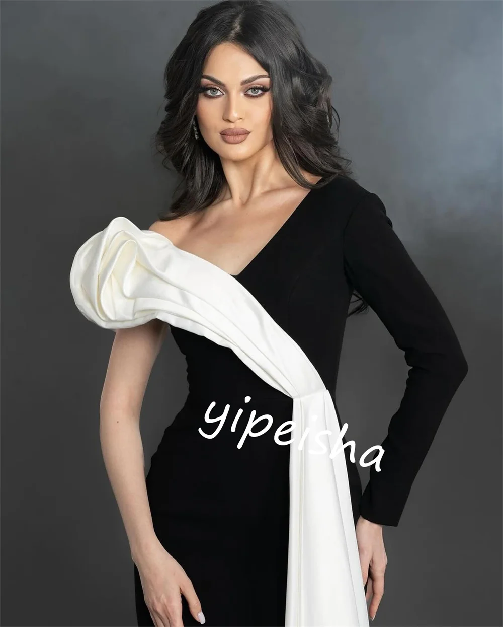 Customized  Jersey Ruffle  Sheath One-shoulder Bespoke Occasion Gown Midi es Saudi Arabia  Dresses