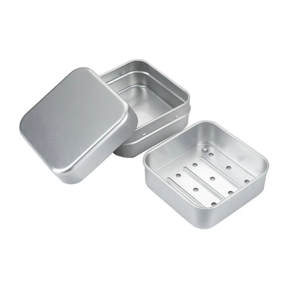 

2Pcs Square Travel Soap Tray with Drain Rack with Lid Aluminum Soap Dish Keep Soap Dry and Cleanings High Quality Soap Box