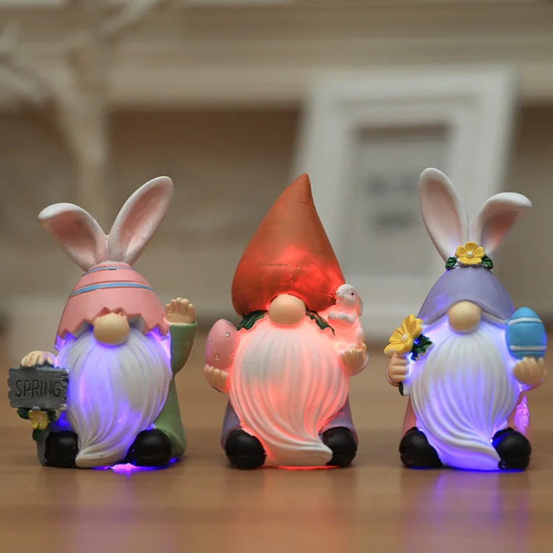 

New Easter Rabbit Dwarf Doll Led Elf Doll Decoration Home Decor Desktop Resin Pendant