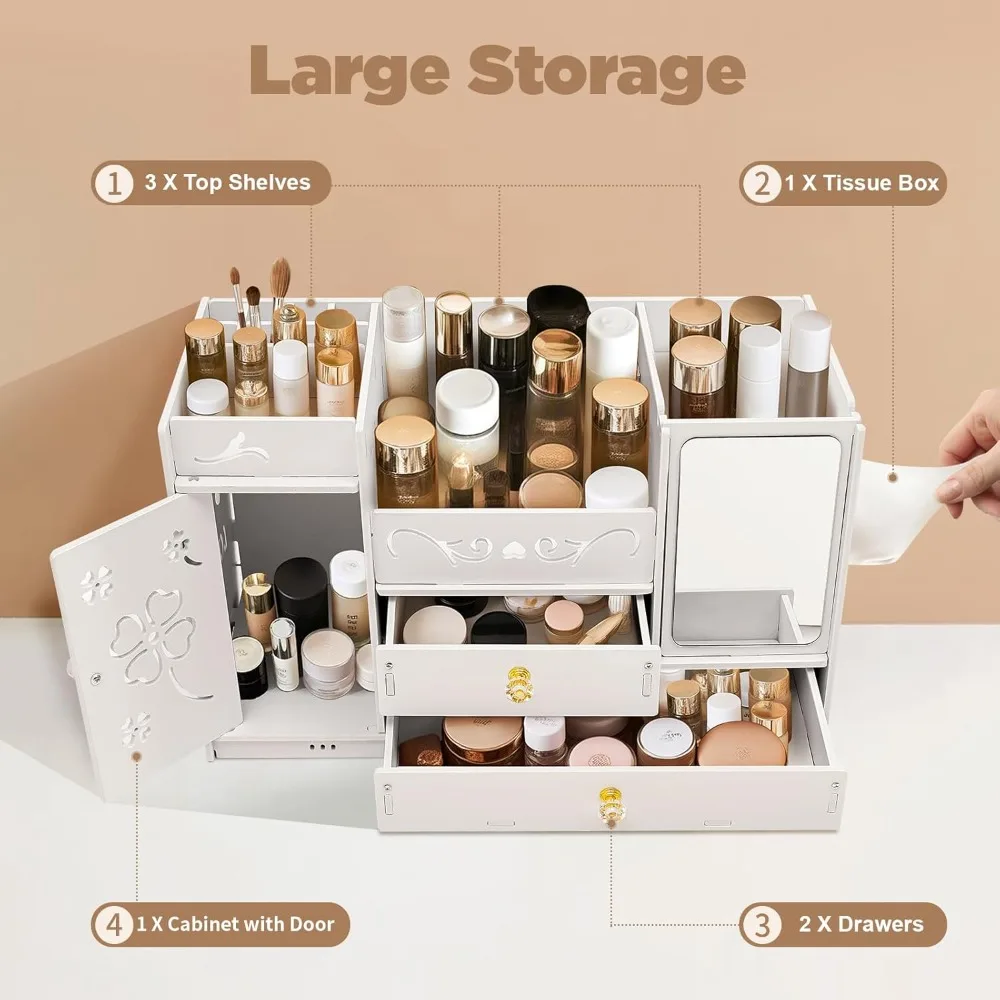 Cosmetic Organiser Make Up Organiser with Drawers Makeup Storage Cosmetic Bedroom Beauty Storage Box PVC Organiser for Jewellery