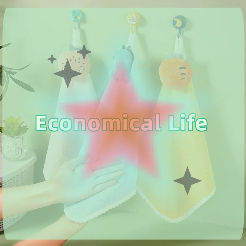 [MOA]Hand Towel Cute Children'S Hand Towel Dry Handkerchief Absorbent Kitchen Wiper Cloth Coral Fleece Towel With Hanging Loop